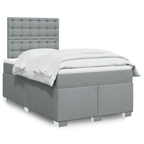 Pat box spring cu saltea, gri deschis, 120×190 cm, textil
