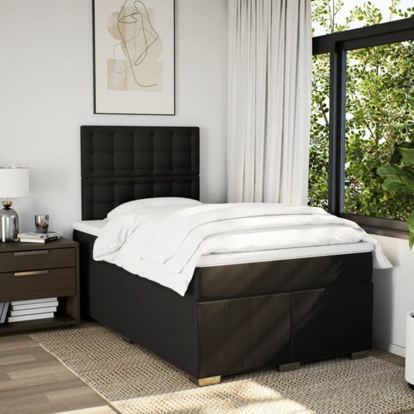 Pat box spring cu saltea, negru, 120×190 cm, catifea