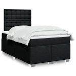 Pat box spring cu saltea, negru, 120×190 cm, catifea