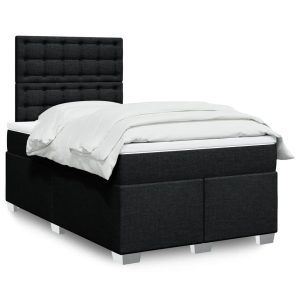 Pat box spring cu saltea, negru, 120×190 cm, catifea