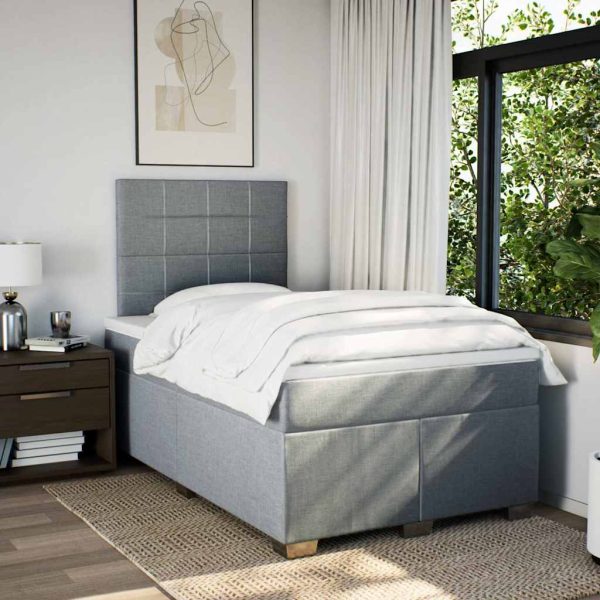 Pat continental cu saltea, gri deschis, 120×200 cm, textil