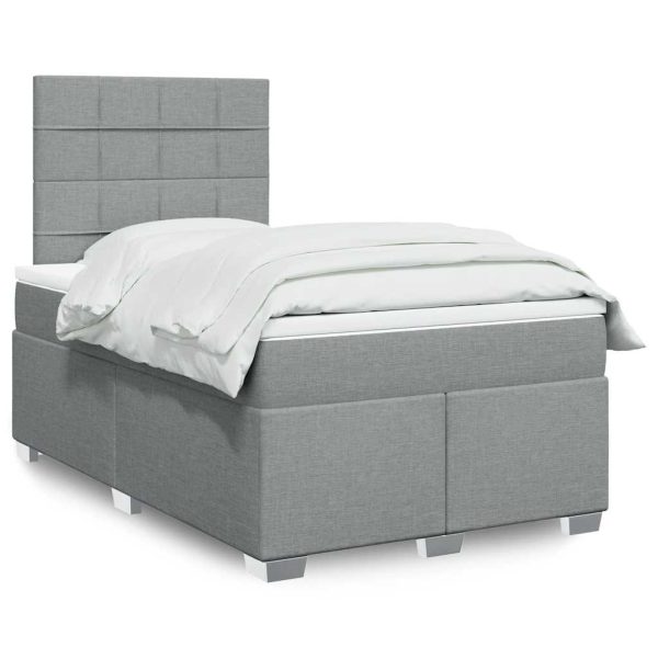 Pat continental cu saltea, gri deschis, 120×200 cm, textil