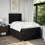 Pat box spring cu saltea, negru, 120×200 cm, textil