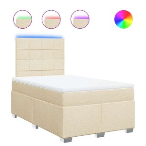 Pat box spring cu saltea, crem, 120×200 cm, textil