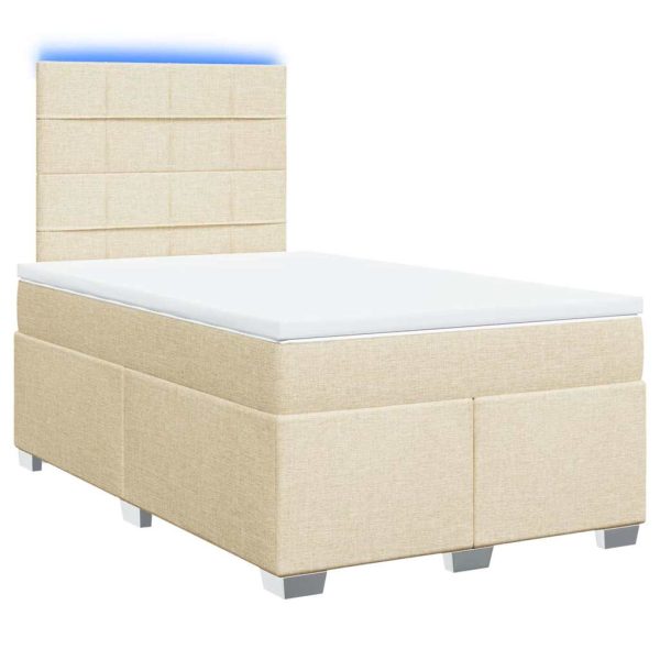 Pat box spring cu saltea, crem, 120×200 cm, textil