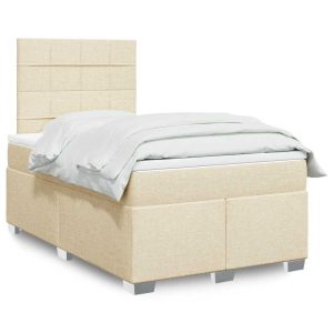 Pat box spring cu saltea, crem, 120×200 cm, textil