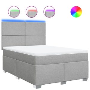 Pat box spring cu saltea, gri deschis, 140×190 cm, textil
