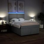 Pat box spring cu saltea, gri deschis, 140×190 cm, textil