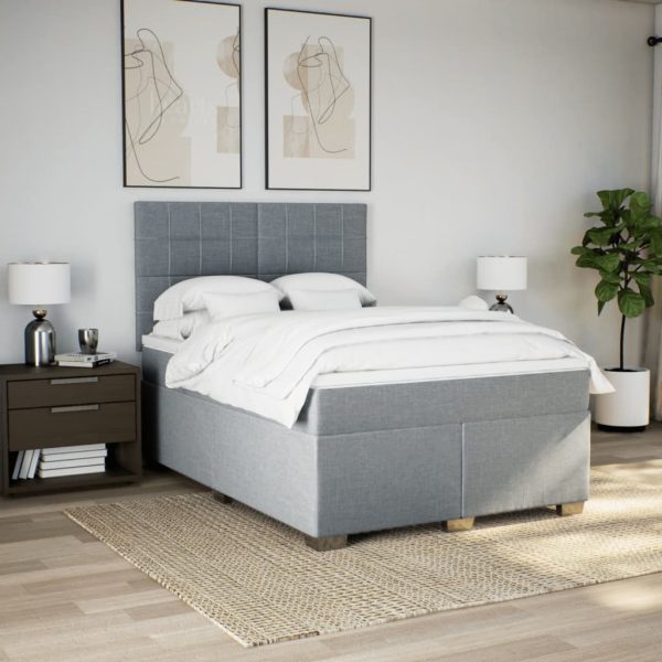 Pat box spring cu saltea, gri deschis, 140×190 cm, textil