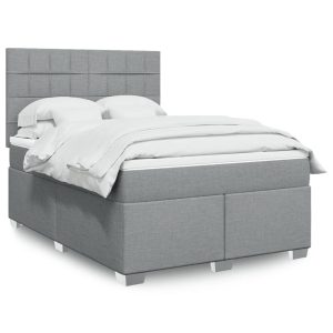 Pat box spring cu saltea, gri deschis, 140×190 cm, textil