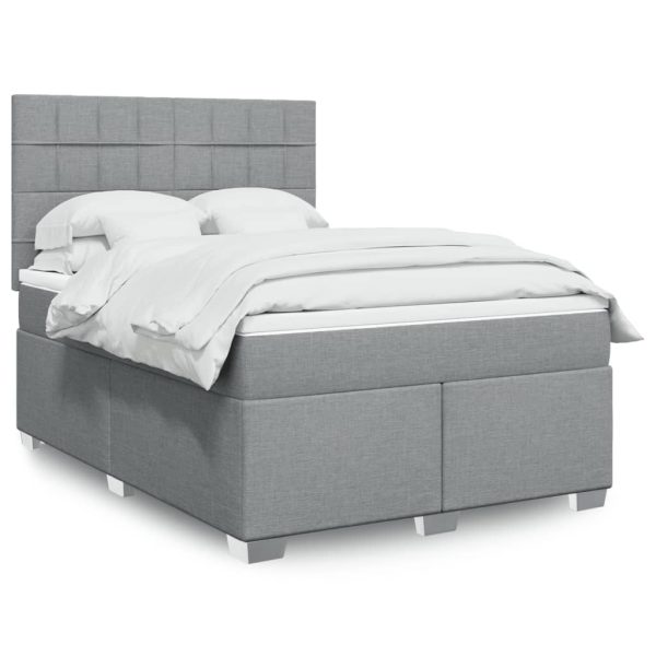 Pat box spring cu saltea, gri deschis, 140×190 cm, textil