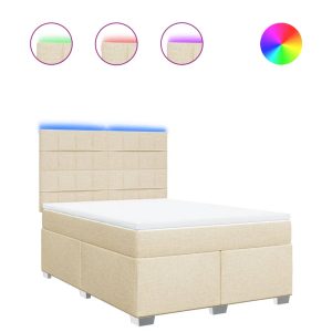 Pat box spring cu saltea, crem, 140×200 cm, textil