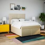Pat box spring cu saltea, crem, 140×200 cm, textil