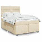 Pat box spring cu saltea, crem, 140×200 cm, textil