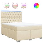 Pat box spring cu saltea, crem, 140×200 cm, textil