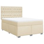 Pat box spring cu saltea, crem, 140×200 cm, textil