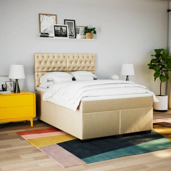 Pat box spring cu saltea, crem, 140×200 cm, textil