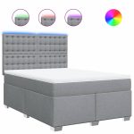 Pat box spring cu saltea, gri deschis, 140×190 cm, textil