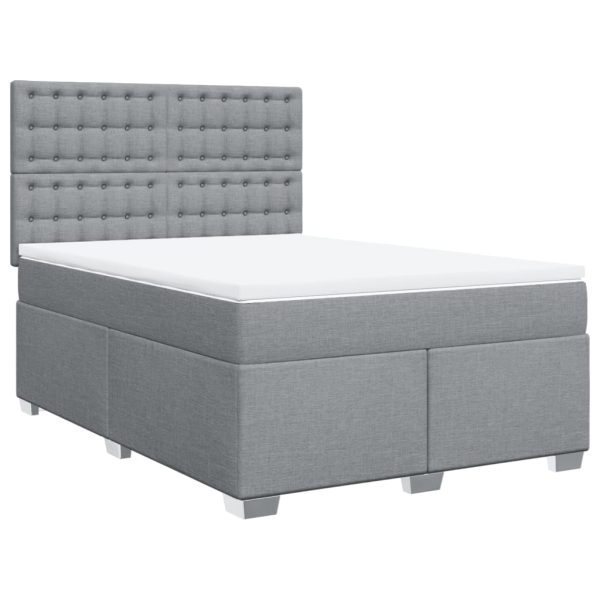 Pat box spring cu saltea, gri deschis, 140×190 cm, textil