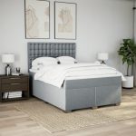 Pat box spring cu saltea, gri deschis, 140×190 cm, textil
