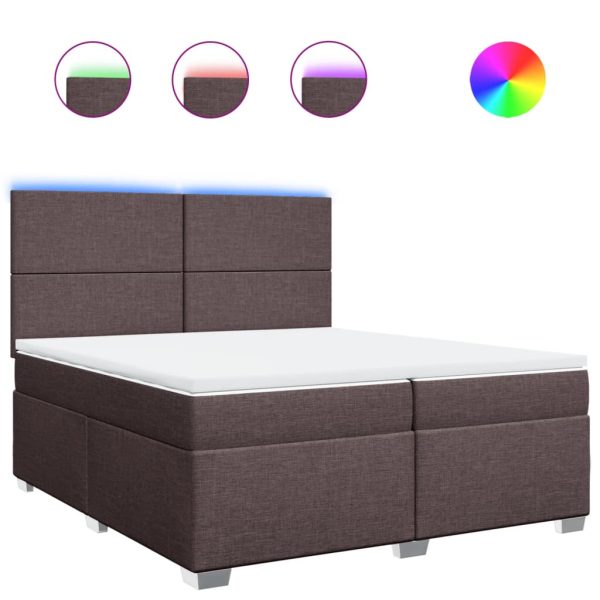 Pat box spring cu saltea, maro închis, 200×200 cm, textil