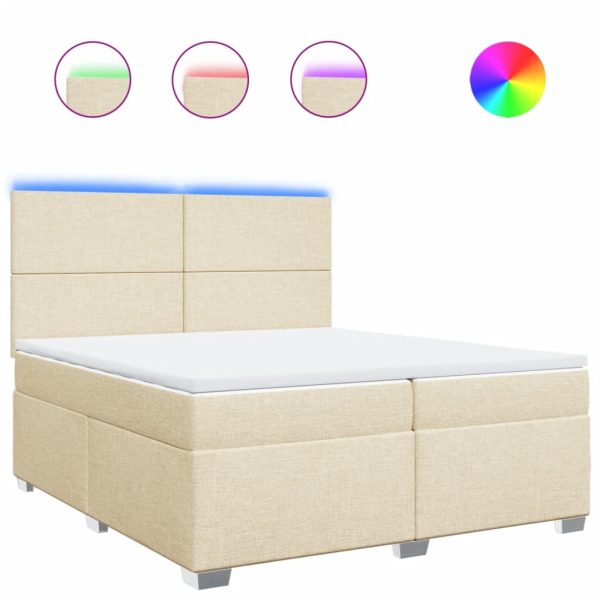 Pat box spring cu saltea, crem, 200×200 cm, textil