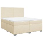 Pat box spring cu saltea, crem, 200×200 cm, textil