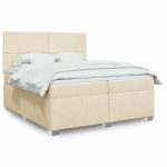 Pat box spring cu saltea, crem, 200×200 cm, textil