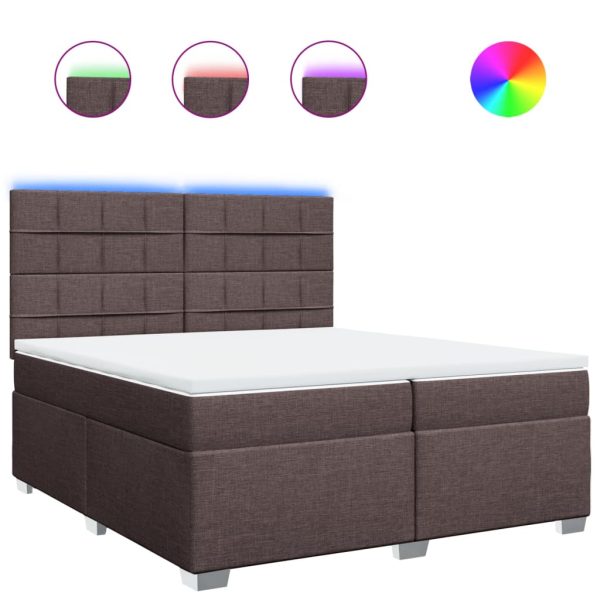 Pat box spring cu saltea, maro închis, 200×200 cm, textil