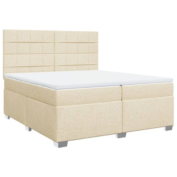 Pat box spring cu saltea, crem, 200×200 cm, textil