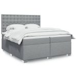Pat box spring cu saltea, gri deschis, 200×200 cm, textil