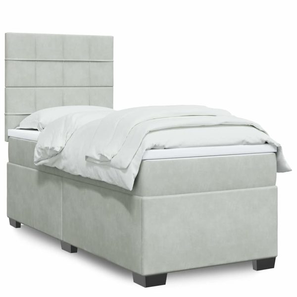 Pat continental cu saltea, gri deschis, 80×200 cm, catifea