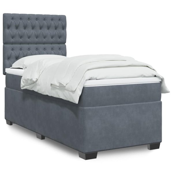 Pat box spring cu saltea, gri închis, 80×200 cm, catifea