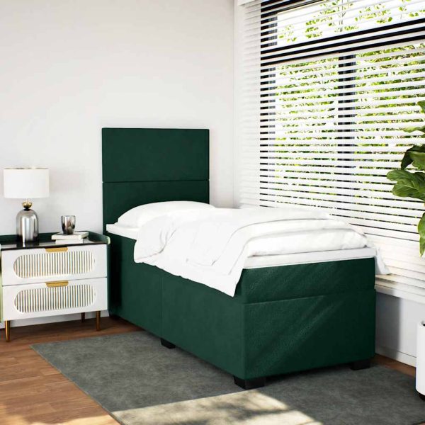 Pat box spring cu saltea, verde închis, 90×190 cm, catifea