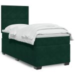 Pat box spring cu saltea, verde închis, 90×190 cm, catifea