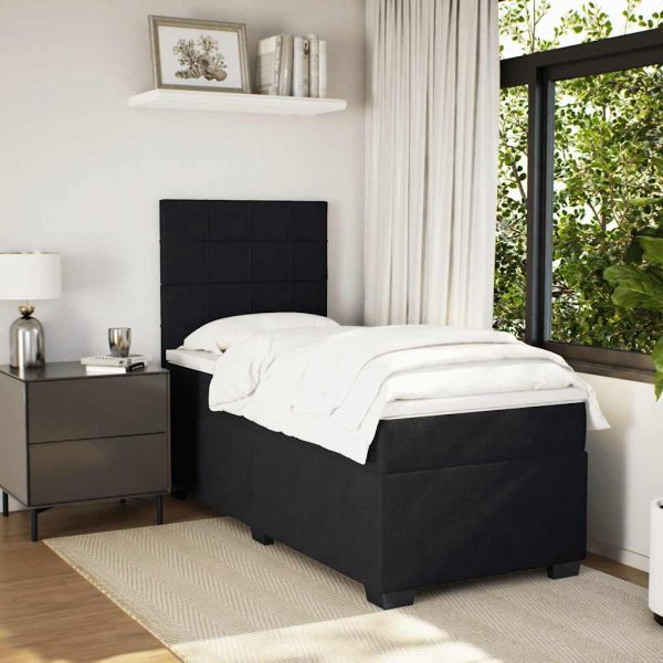 Pat box spring cu saltea, negru, 90×190 cm, catifea