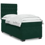 Pat box spring cu saltea, verde închis, 90×190 cm, catifea