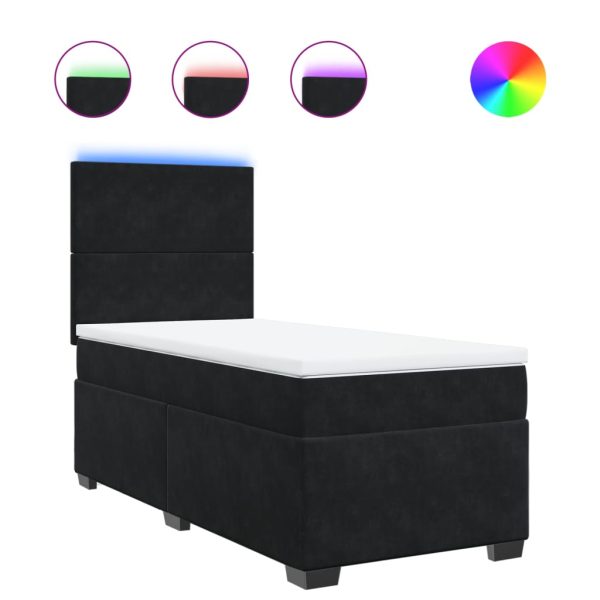 Pat box spring cu saltea, negru, 90×200 cm, catifea