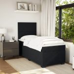 Pat box spring cu saltea, negru, 90×200 cm, catifea