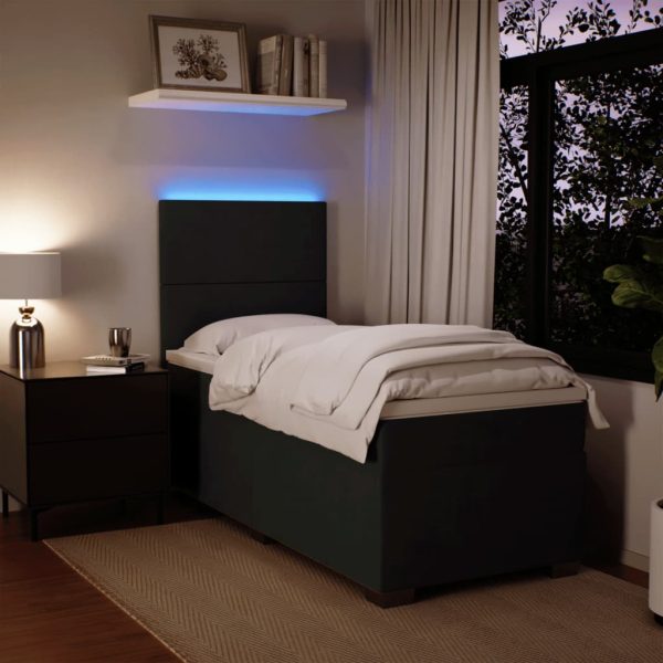 Pat box spring cu saltea, negru, 90×200 cm, catifea