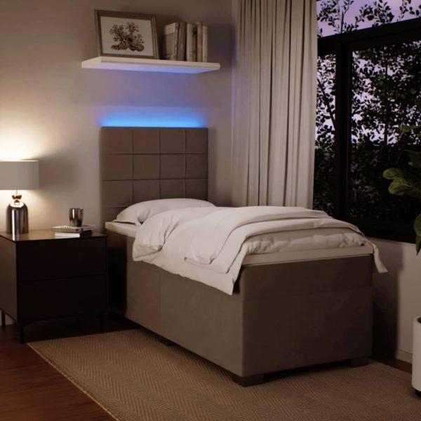 Pat box spring cu saltea, gri deschis, 90×200 cm, catifea