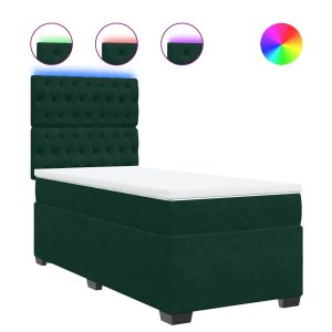 Pat box spring cu saltea, verde închis, 90×200 cm, catifea