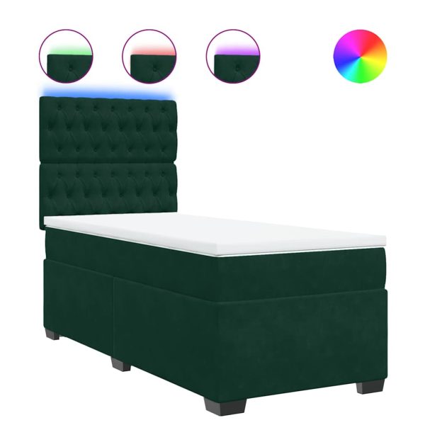 Pat box spring cu saltea, verde închis, 90×200 cm, catifea