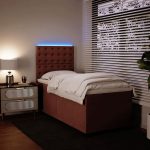Pat box spring cu saltea, roz, 90×200 cm, catifea