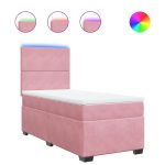 Pat box spring cu saltea, roz, 100×200 cm, catifea
