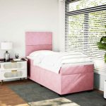 Pat box spring cu saltea, roz, 100×200 cm, catifea