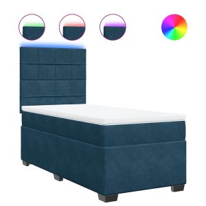 Pat box spring cu saltea, albastru, 100×200 cm, catifea