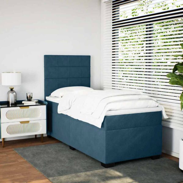 Pat box spring cu saltea, albastru, 100×200 cm, catifea