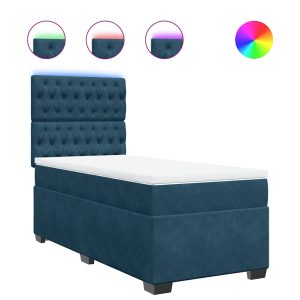 Pat box spring cu saltea, albastru, 100×200 cm, catifea