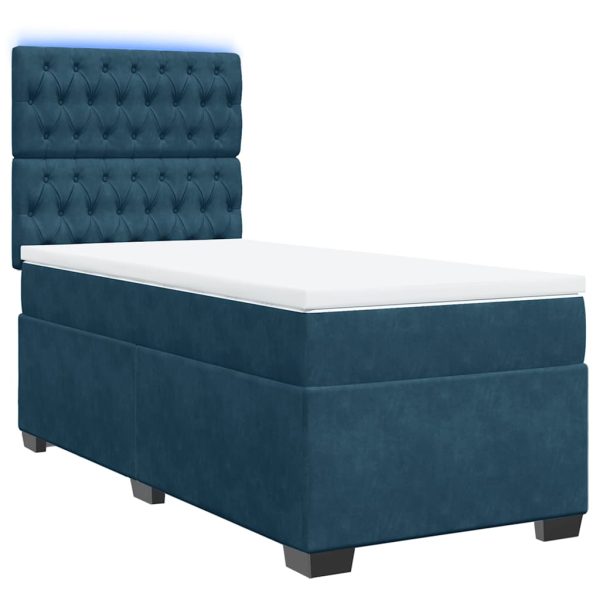 Pat box spring cu saltea, albastru, 100×200 cm, catifea